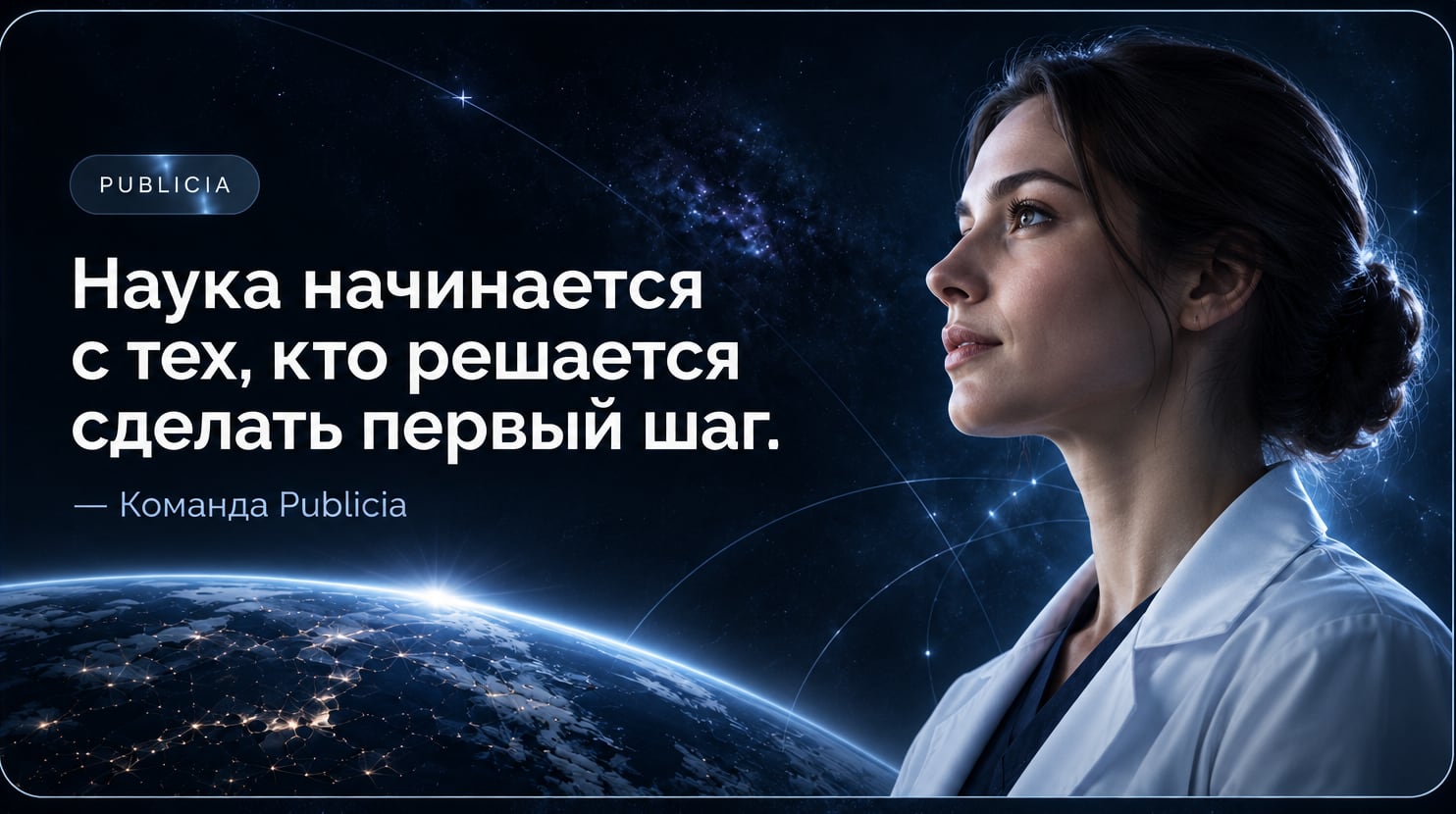 Публикация — это не просто строка в резюме. Это ваш вклад в медицину и шаг к новым возможностям. — Команда Publicia